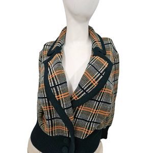 Vintage 80's Jenss Plaid Wool Cardigan Large